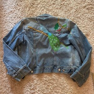 GAP Blue Denim Jacket with Teal Embroidered Detail